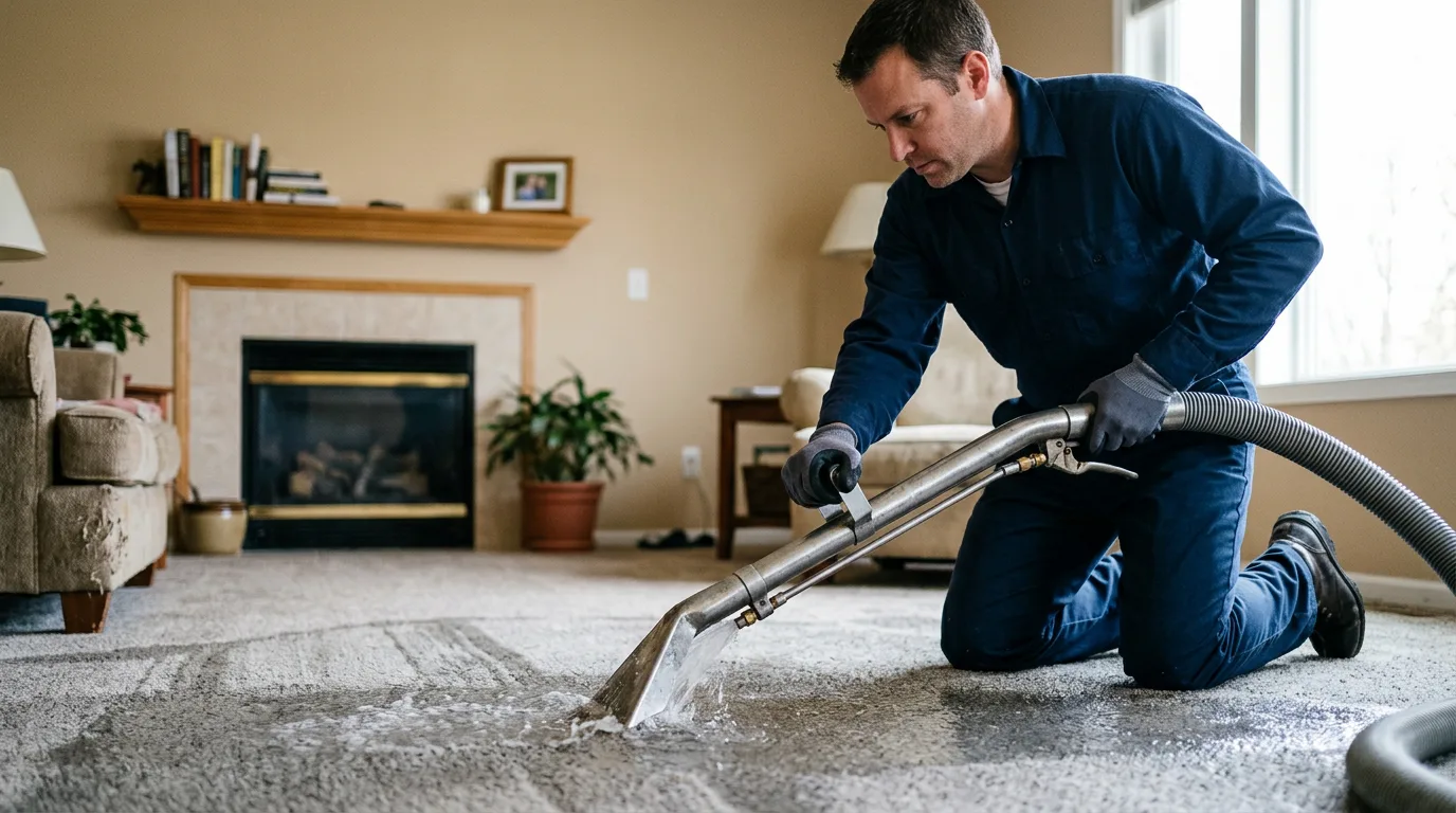 Water damage restoration technician working near Albany, VT